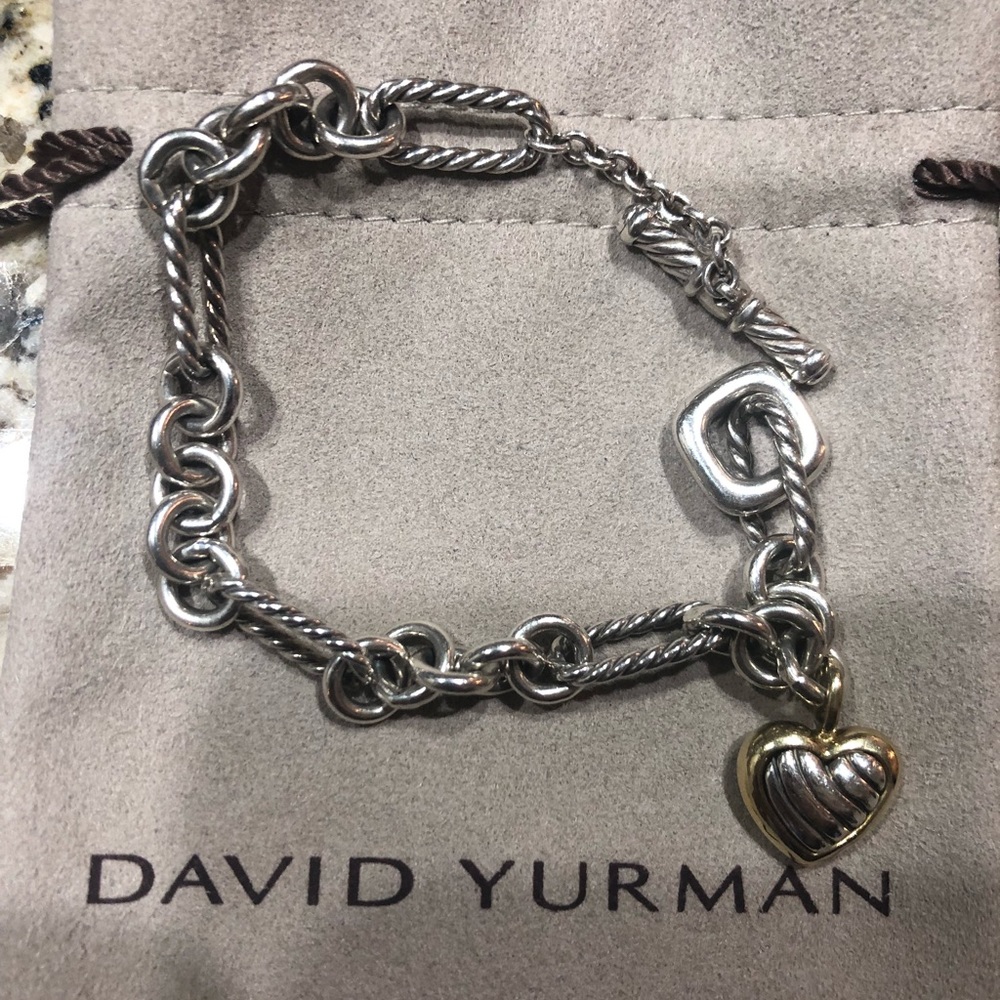 David Yurman chain bangle with heart charm